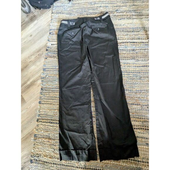 Trousers Belted 10 Marisa Trouser Nylon Black White Wide Leg Mid Rise Straight L - Picture 8 of 8